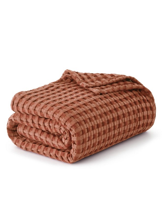 Bedsure Cooling Cotton Waffle King Size Blanket - Lightweight Breathable Blanket of Rayon Derived from Bamboo for Hot Sleepers, Luxury Throws for Bed, Couch and Sofa, Red Orange, 104x90 Inches