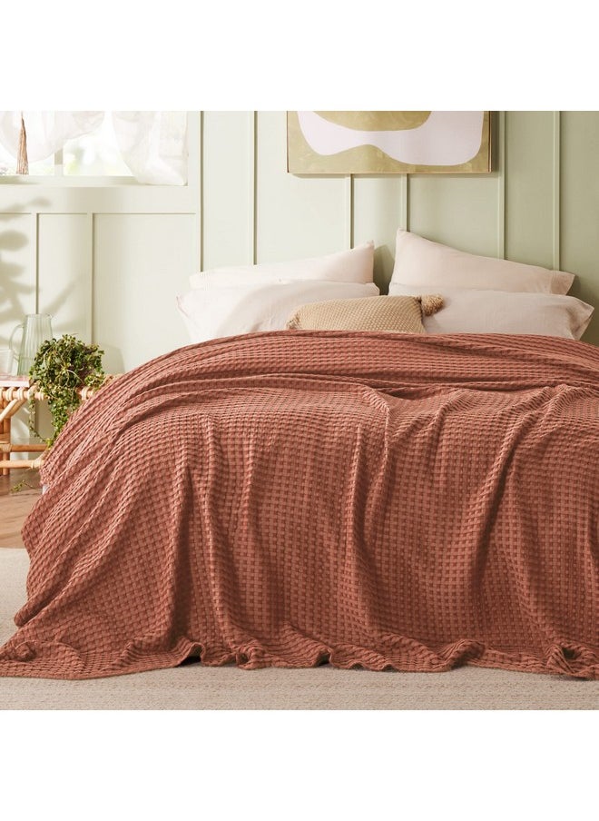 Bedsure Cooling Cotton Waffle King Size Blanket - Lightweight Breathable Blanket of Rayon Derived from Bamboo for Hot Sleepers, Luxury Throws for Bed, Couch and Sofa, Red Orange, 104x90 Inches