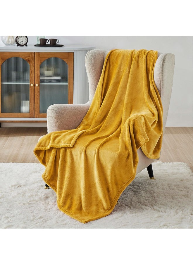 Bedsure Mustard Yellow Fleece Blanket Throw Blanket - Gold Lightweight Blanket for Sofa, Couch, Bed, Camping, Travel - Super Soft Cozy Blanket