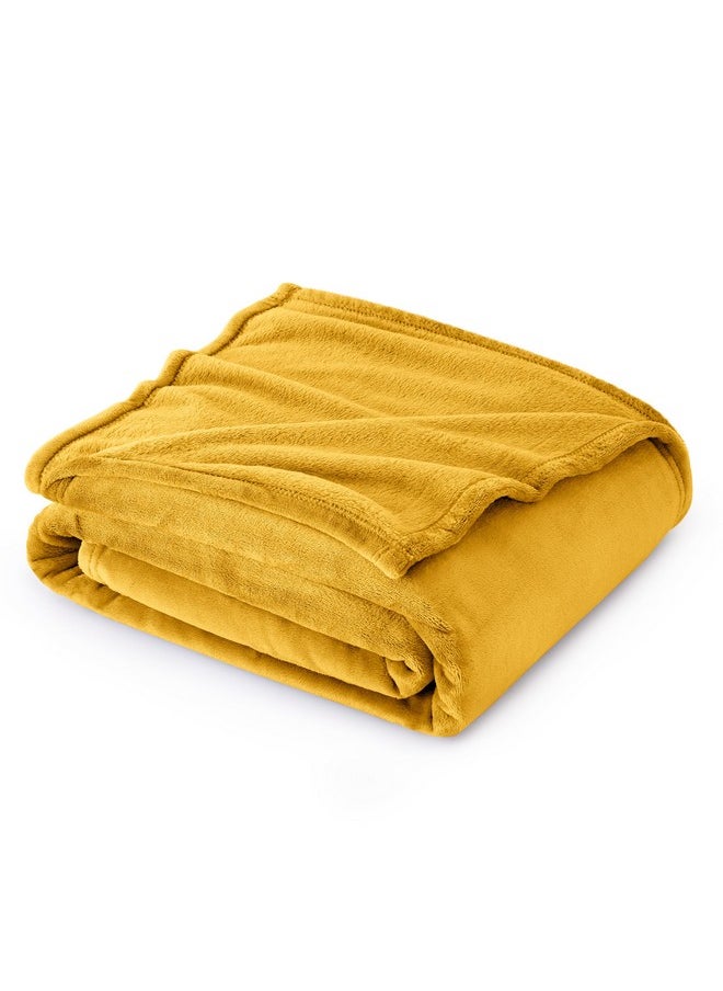 Bedsure Mustard Yellow Fleece Blanket Throw Blanket - Gold Lightweight Blanket for Sofa, Couch, Bed, Camping, Travel - Super Soft Cozy Blanket