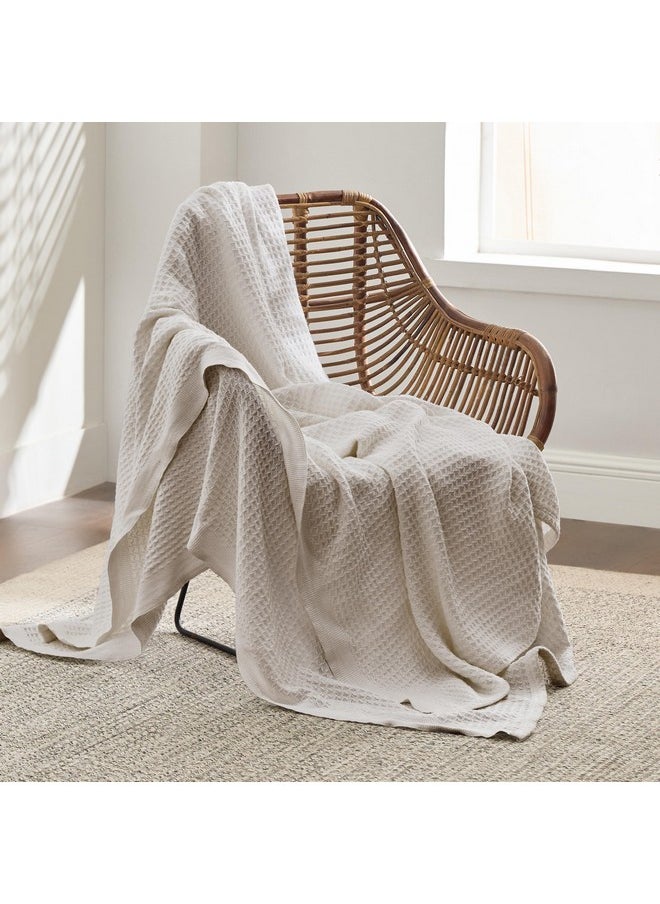 Bedsure 100% Cotton Blanket Twin XL Size for Bed - Waffle Weave Fall Blanket, Lightweight and Breathable Soft Woven Blanket for Summer, Light Beige/Linen, 66x90 inches