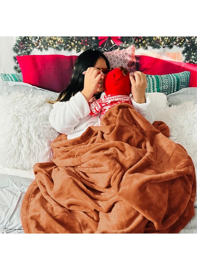 Bedsure Burnt Orange Throw Blankets Fleece Blanket Throw Blanket Mango - 300GSM Soft Lightweight Plush Cozy Blankets for Bed, Sofa, Couch, Travel, Camping