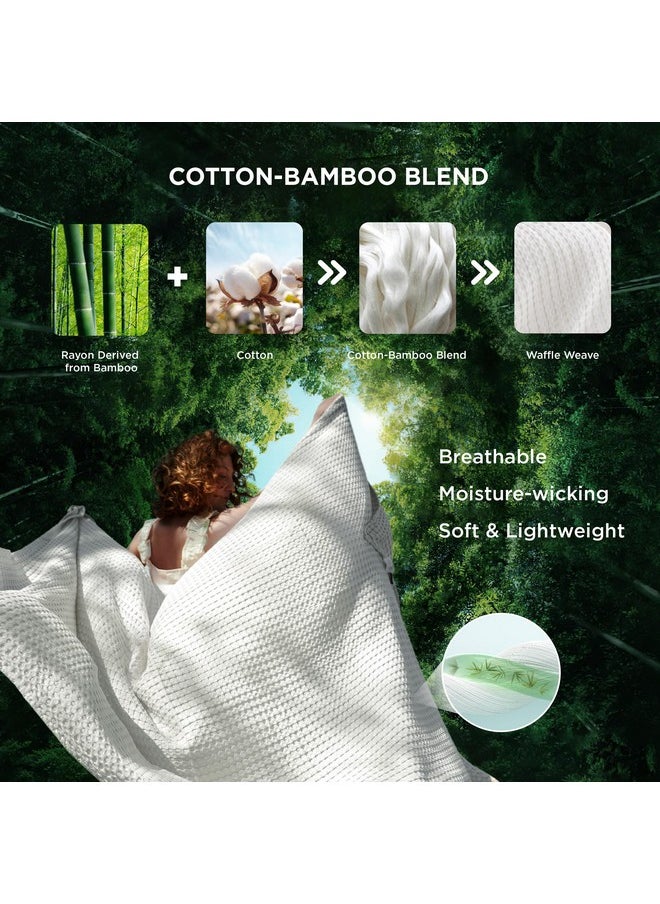 Bedsure Cooling Cotton Waffle Queen Size Blanket - Lightweight Breathable Christmas Blanket of Rayon Derived from Bamboo for Hot Sleepers, Luxury Throws for Bed, Couch and Sofa, Ivory, 90x90 Inches