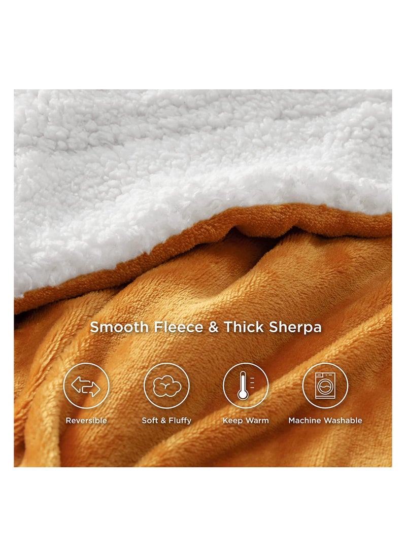 Soft Sheep Reversible Sherpa Blanket Super King Size for Bed Throw Sofa Travel Flannel Blanket Golden Beige 220x240cm