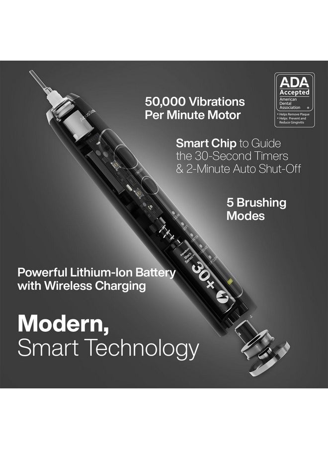 Aquasonic Black Series PRO - Ultra Whitening Toothbrush w UV Sanitizing Base - 5 Modes & Smart Timers - Premium Travel Case - Electric Toothbrush - ADA Approved Toothbrush