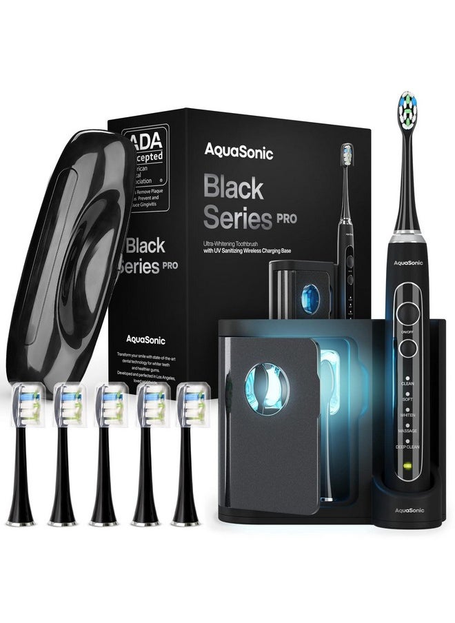 Aquasonic Black Series PRO - Ultra Whitening Toothbrush w UV Sanitizing Base - 5 Modes & Smart Timers - Premium Travel Case - Electric Toothbrush - ADA Approved Toothbrush