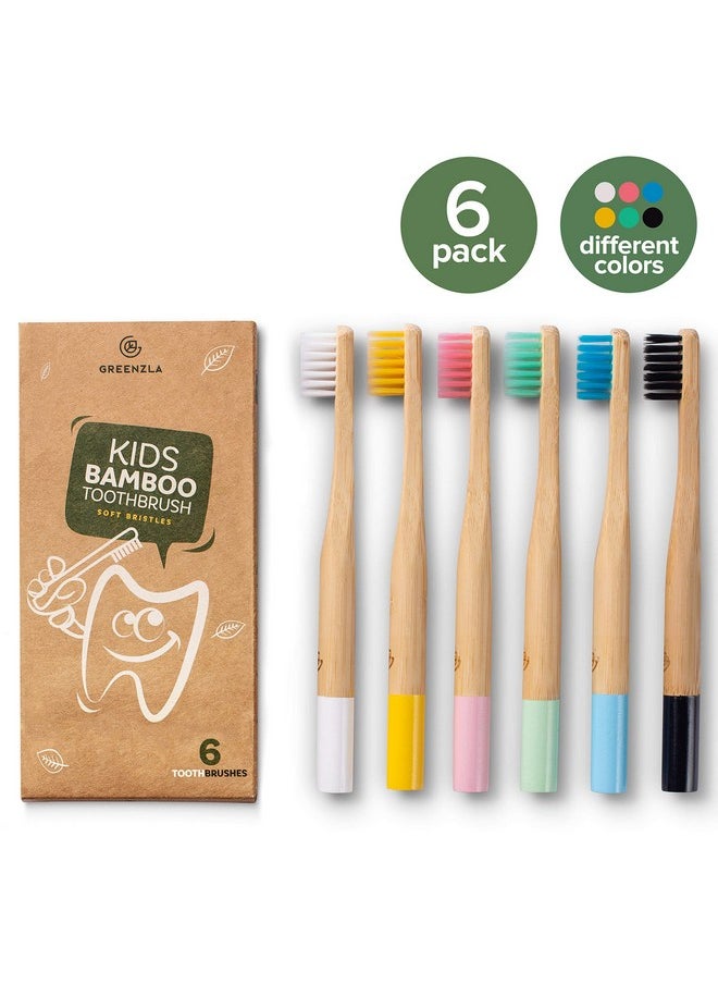 GREENZLA Kids Bamboo Toothbrushes (6 Pack) BPA Free Soft Bristles Eco-Friendly, Natural Toothbrush Set Biodegradable & Compostable Charcoal Wooden
