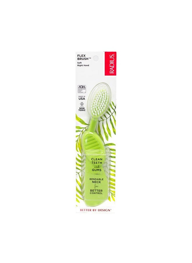 Radius Toothbrush Flex Brush BPA Free & ADA Accepted Designed to Improve Gum Health & Reduce Gum Issues - Right Hand - Lime White - Pack of 1