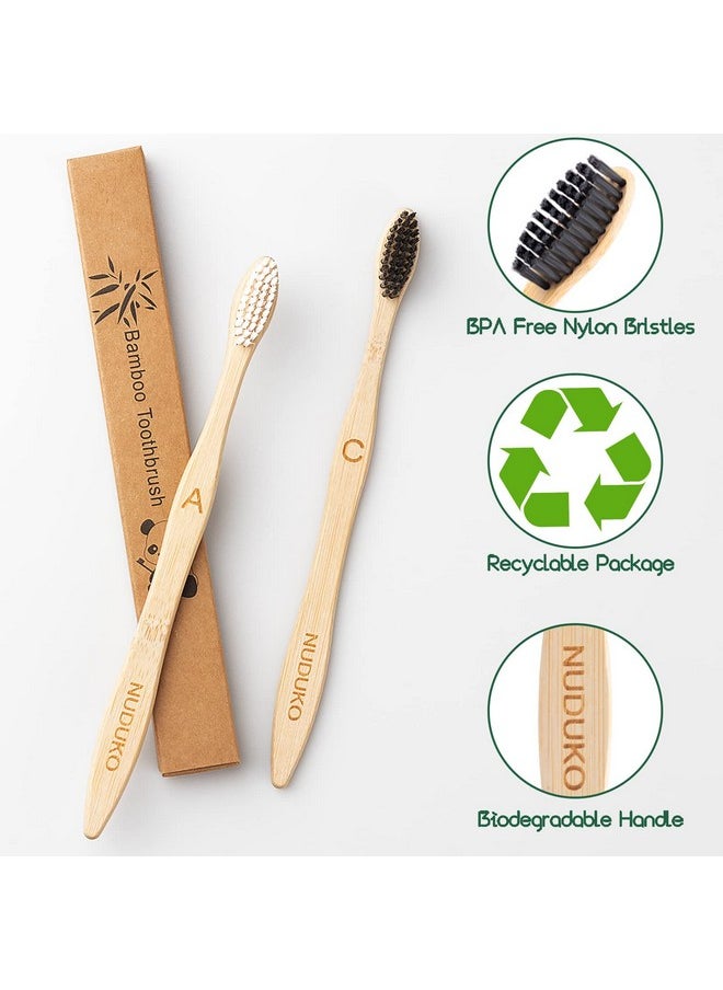 NUDUKO Biodegradable Bamboo Toothbrushes, 10 Piece BPA Free Soft Bristles Toothbrushes, Natural, Eco-Friendly, Green and Compostable