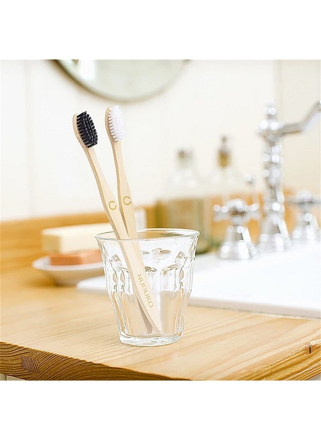 NUDUKO Biodegradable Bamboo Toothbrushes, 10 Piece BPA Free Soft Bristles Toothbrushes, Natural, Eco-Friendly, Green and Compostable