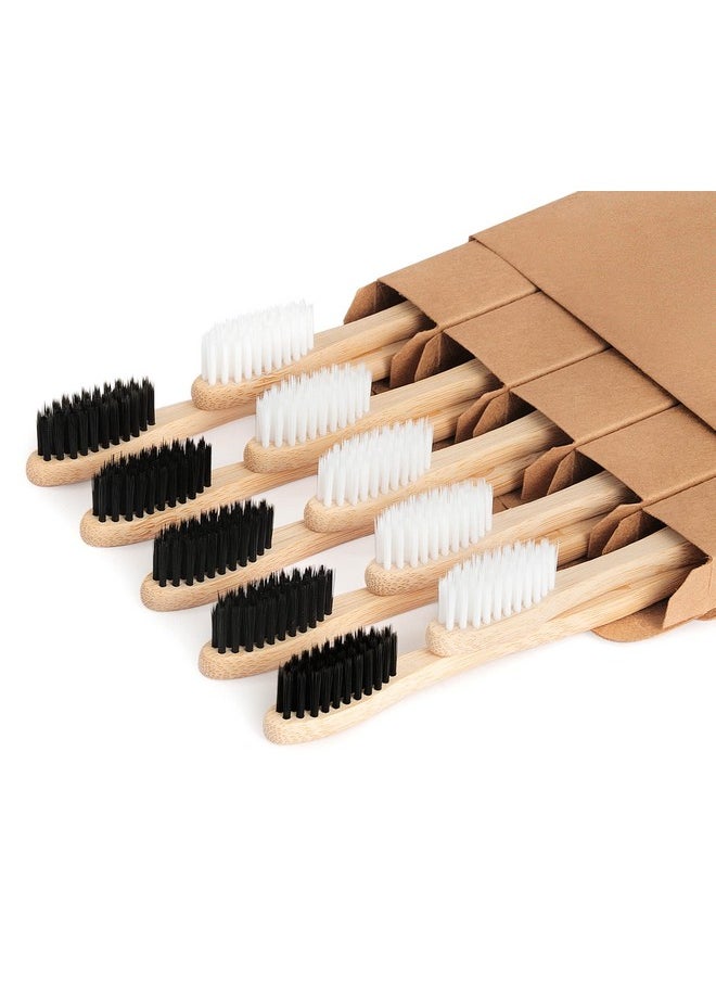 NUDUKO Biodegradable Bamboo Toothbrushes, 10 Piece BPA Free Soft Bristles Toothbrushes, Natural, Eco-Friendly, Green and Compostable