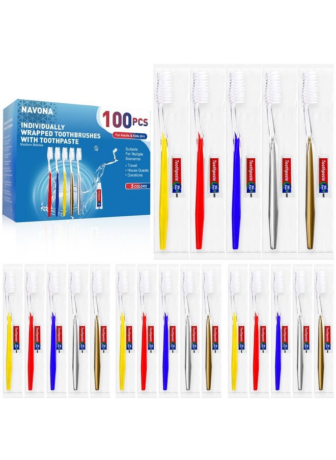 100 PCS Individually Wrapped Toothbrushes with Toothpaste Bulk, Disposable Toothbrushes Bulk, Bulk Toothpaste, Travel Toothpaste Bulk, Ergonomics Handle, Soft Bristle,Perfect for Travel,Hotel,Donation