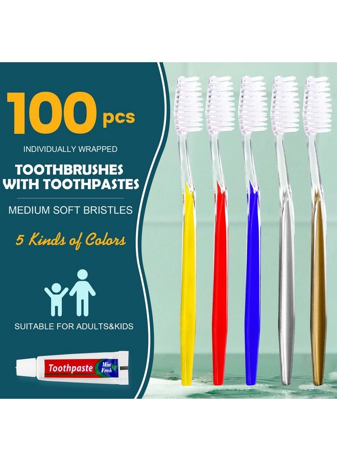 100 PCS Individually Wrapped Toothbrushes with Toothpaste Bulk, Disposable Toothbrushes Bulk, Bulk Toothpaste, Travel Toothpaste Bulk, Ergonomics Handle, Soft Bristle,Perfect for Travel,Hotel,Donation