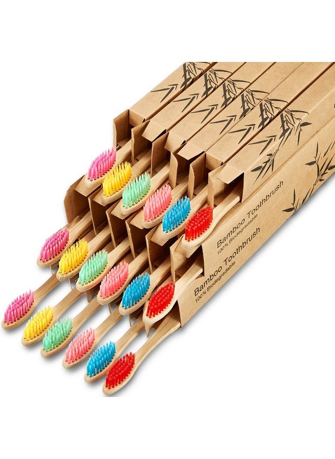 18 Pieces Bamboo Toothbrushes Tooth Brush Bamboo Toothbrushes with Nylon Bristles and Ergonomic Handles in Individually Packaged (Multi-Colors)