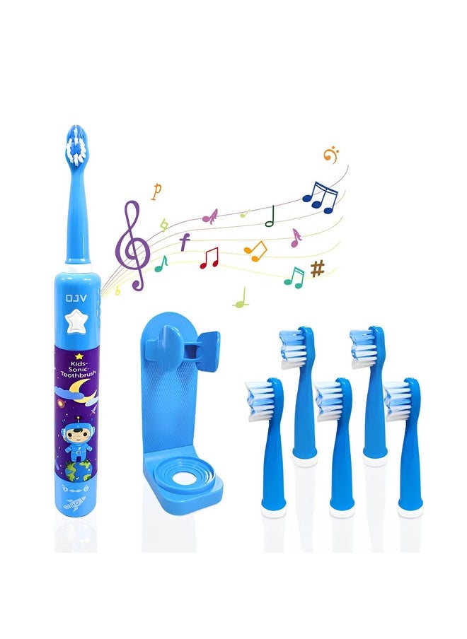 OJV 8620 Musical Electric Toothbrushes for Kids Children, 3 Modes 2 Min Timer, 6 Bristles Rechargeable Power Smart Sonic Music Play Song Toothbrush for Girls Age 3-14 with Wall Mounted Holder (Blue)