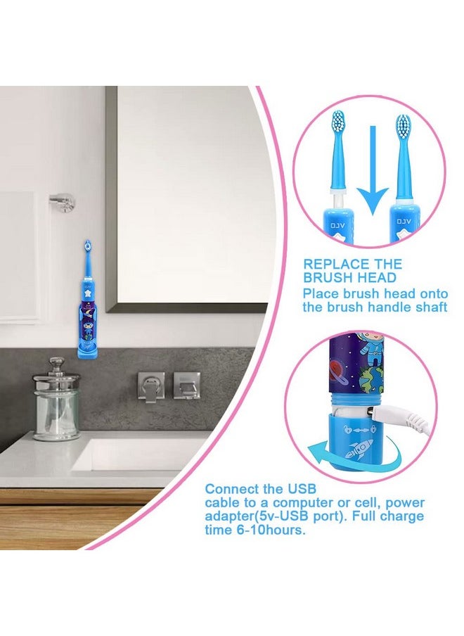 OJV 8620 Musical Electric Toothbrushes for Kids Children, 3 Modes 2 Min Timer, 6 Bristles Rechargeable Power Smart Sonic Music Play Song Toothbrush for Girls Age 3-14 with Wall Mounted Holder (Blue)