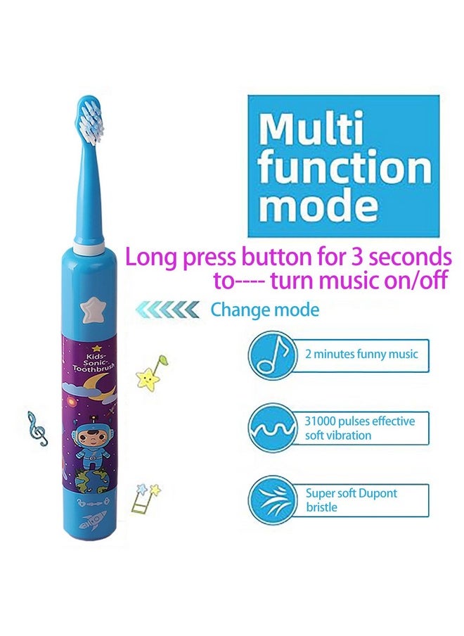 OJV 8620 Musical Electric Toothbrushes for Kids Children, 3 Modes 2 Min Timer, 6 Bristles Rechargeable Power Smart Sonic Music Play Song Toothbrush for Girls Age 3-14 with Wall Mounted Holder (Blue)