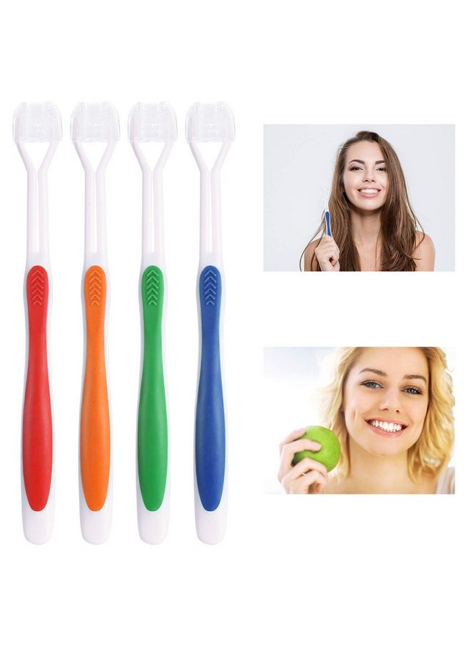 8 Pieces Autism Toothbrush Three Bristle Travel Toothbrush for Complete Teeth and Gum-Care, Great Angle Bristles Clean Each Tooth, Soft/Gentle (Green, Blue, Yellow, Red)