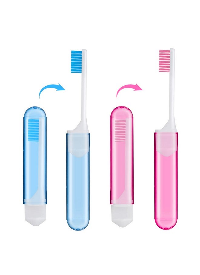 Sibba Travel Toothbrushes Cover Case Holders Kit Soft Bristles Tooth Brushes Mini Size Portable Small Folding Pack Supplies Tiny Set Compact Wrapped in Pocket Camping Traveling for Child Adult