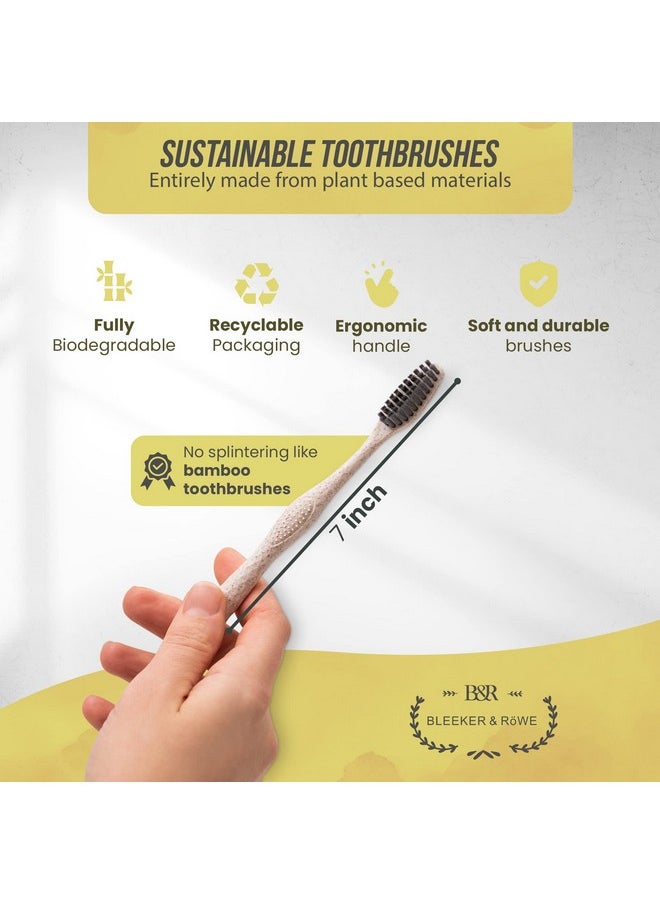 Bleeker and Rowe Biodegradable Eco-Friendly Toothbrushes - Individually Sealed - BPA Free Soft Bristles - Sustainable - Recycled Packaging (Pack of 10)