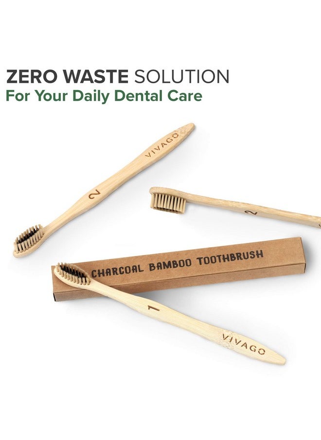 VIVAGO Biodegradable Charcoal Bamboo Toothbrushes Soft Bristles for Sensitive Teeth 10 Pack - Numbered for Easy Recognition - Compostable, Eco-Friendly, Natural, Reusable Wooden Toothbrush