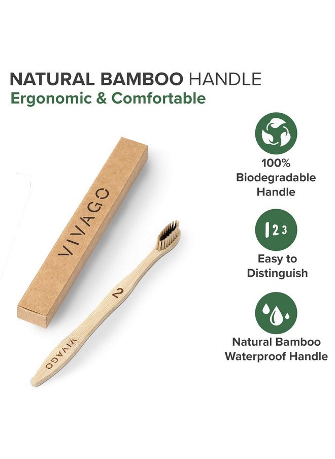 VIVAGO Biodegradable Charcoal Bamboo Toothbrushes Soft Bristles for Sensitive Teeth 10 Pack - Numbered for Easy Recognition - Compostable, Eco-Friendly, Natural, Reusable Wooden Toothbrush