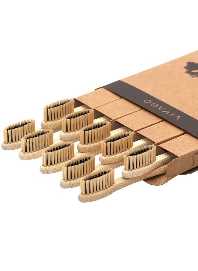 VIVAGO Biodegradable Charcoal Bamboo Toothbrushes Soft Bristles for Sensitive Teeth 10 Pack - Numbered for Easy Recognition - Compostable, Eco-Friendly, Natural, Reusable Wooden Toothbrush