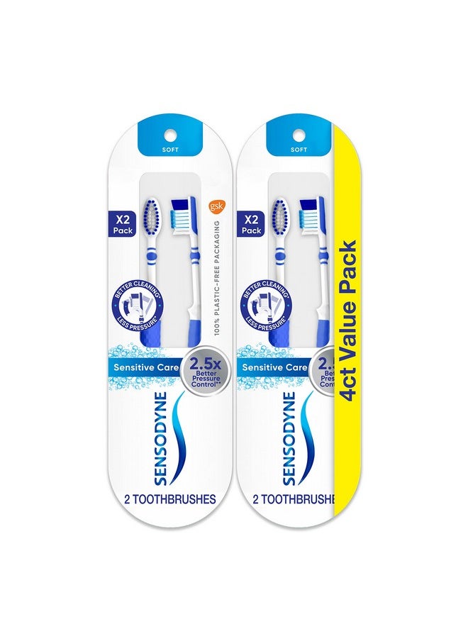 Sensodyne Sensitive Care Soft Toothbrush, Soft Bristle Toothbrush for Adults With Sensitive Teeth - 4 Count