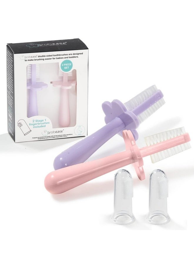 grabease Baby Toothbrush Toddler Baby Tooth Brush Silicone Toothbrush Double Sided Toothbrush, BPA-Free & Phthalate-Free for Baby & Toddler, 2 Pack, Lavendar and Blush