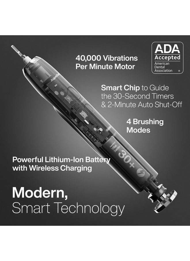 Aquasonic Vibe Series Ultra-Whitening Toothbrush - ADA Accepted Electric Toothbrush - 8 Brush Heads & Travel Case - 40,000 VPM Motor & Wireless Charging - 4 Modes w Smart Timer - Charcoal Metallic