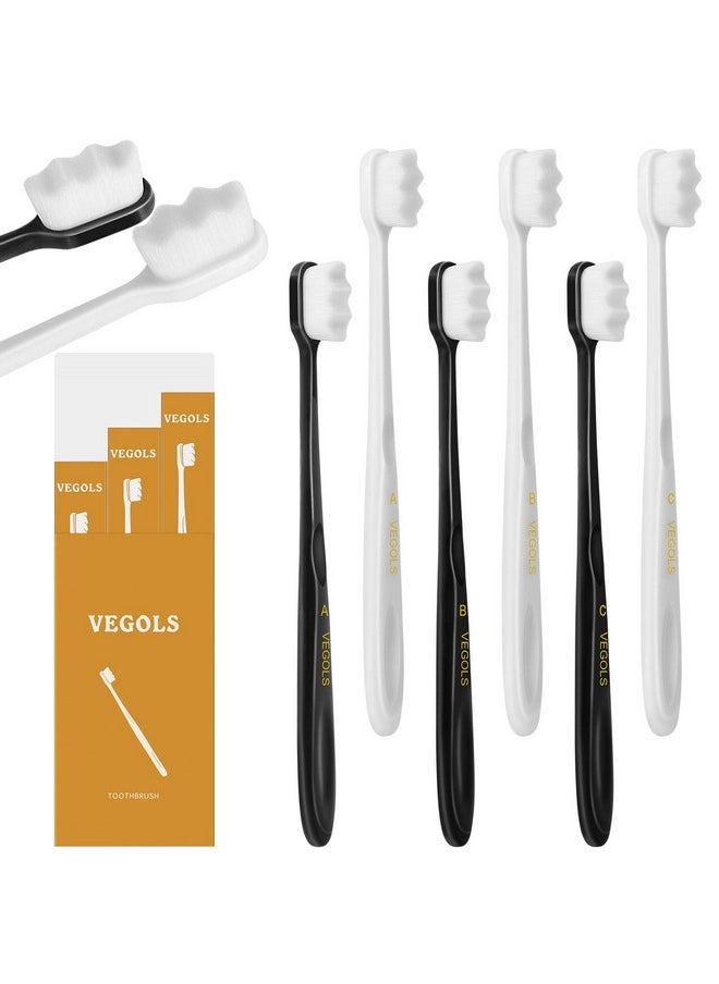 VEGOLS Adult Extra Soft Toothbrush with 20000 Soft Bristles, (Pack of 6) Micro Nano Manual Toothbrushes for Protect Sensitive Gums, Black/White