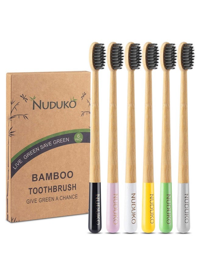 Biodegradable Bamboo Toothbrush, Natural Charcoal toothbrushes Soft Bristle Toothbrush Eco-Friendly Sustainable Toothbrush BPA Free Organic Compostable Travel Toothbrushes Wooden toothbrushes, 6 Pack