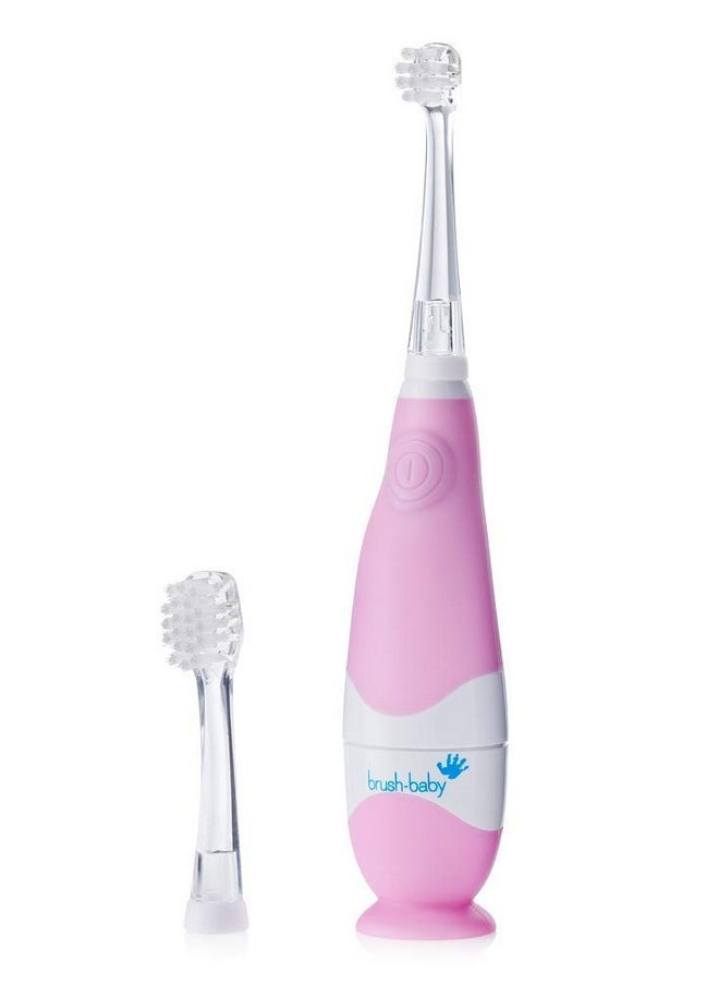 brush-baby BabySonic Infant and Toddler Electric Toothbrush for Ages 0-3 Years - Smart LED Timer and Gentle Vibration Provide a Fun Brushing Experience - Includes 2 Sensitive Brush Heads (Pink)