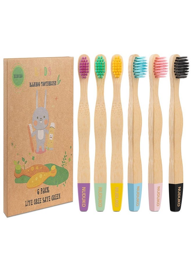 NUDUKO Bamboo Kids Toothbrushes (6 Pack) - Soft Bristle Organic Compostable BPA Free Toothbrush for Kids Toddler Baby Tooth Brush, Eco Friendly Natural Biodegradable Wooden Toothbrush