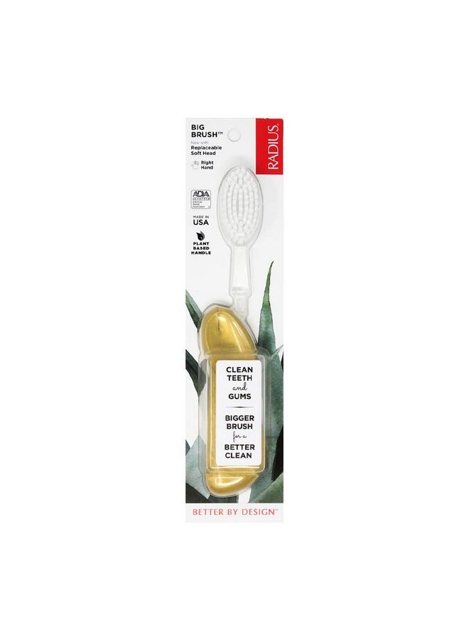 RADIUS Big Brush BPA Free & ADA Accepted Toothbrush Designed to Improve Gum Health & Reduce Gum Issues - Right Hand - Gold - Pack of 1