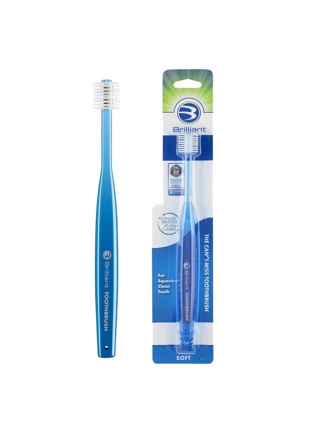 Brilliant Oral Care Adult Toothbrush with Soft Bristles, Round Head, and All-Around Clean for Teeth and Gums, Blue, 1 Pack