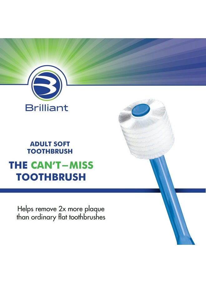 Brilliant Oral Care Adult Toothbrush with Soft Bristles, Round Head, and All-Around Clean for Teeth and Gums, Blue, 1 Pack