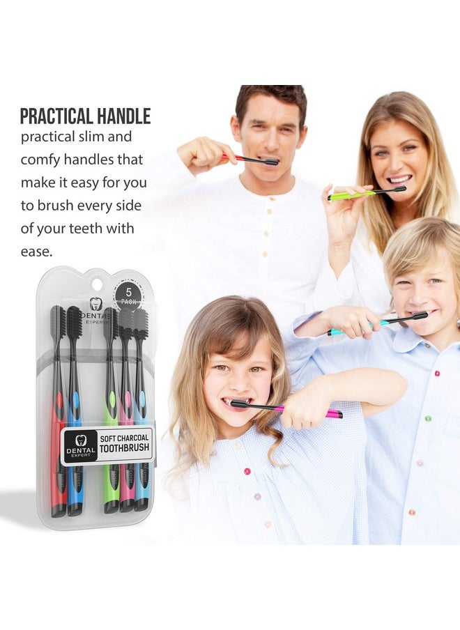 Charcoal Black Toothbrush [Gentle Soft] Slim Teeth Head Whitening Brush for Adults & Children [Family Pack] - Ultra Soft Medium Tip Bristles