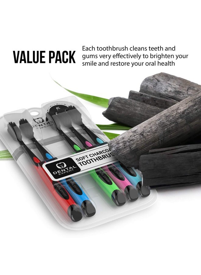 Charcoal Black Toothbrush [Gentle Soft] Slim Teeth Head Whitening Brush for Adults & Children [Family Pack] - Ultra Soft Medium Tip Bristles
