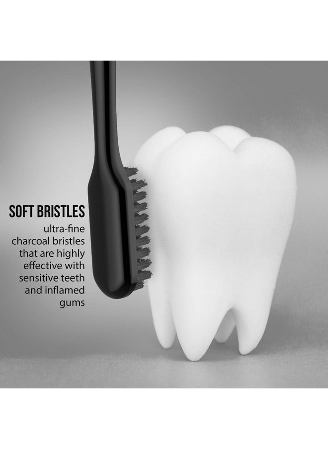 Charcoal Black Toothbrush [Gentle Soft] Slim Teeth Head Whitening Brush for Adults & Children [Family Pack] - Ultra Soft Medium Tip Bristles