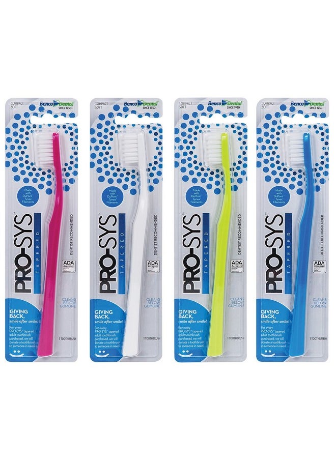 PRO-SYS® Adult Tapered Soft Toothbrush (Colorful 4-Pack) - ADA Accepted, Made with Soft Dupont™ bristles