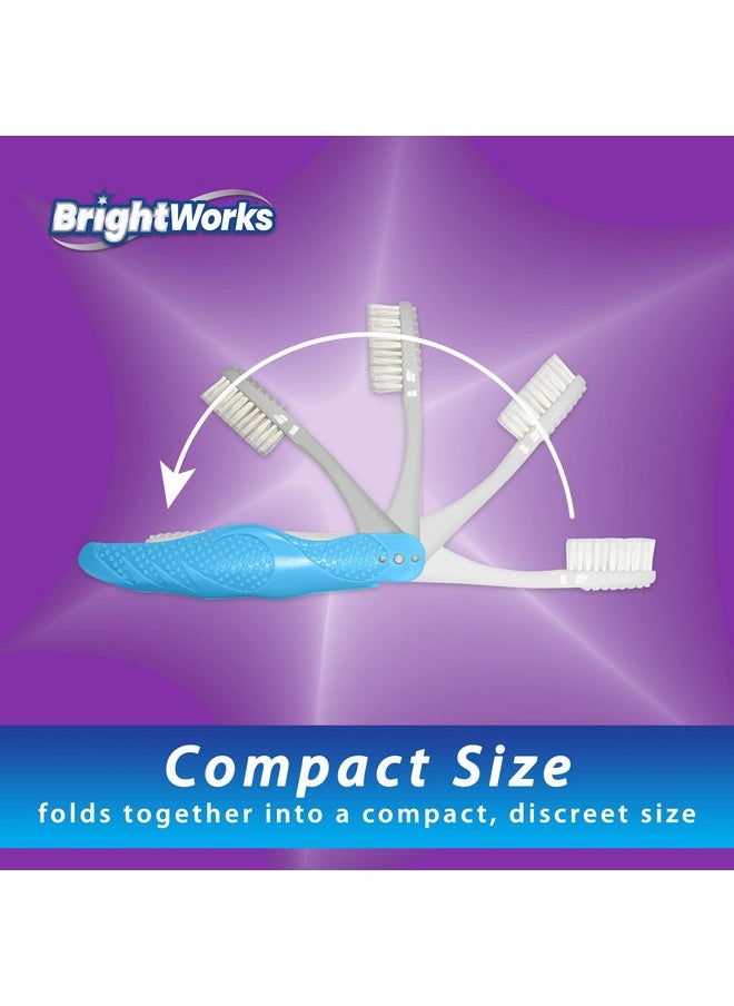 BrightWorks Folding Travel Toothbrush (6 Total, 3 Sets of 2) with Built-in Cover. Portable with Soft Bristles and Tongue Cleaner. for Camping, Hiking, Travel, Work, Gym, Purse, Backpack.