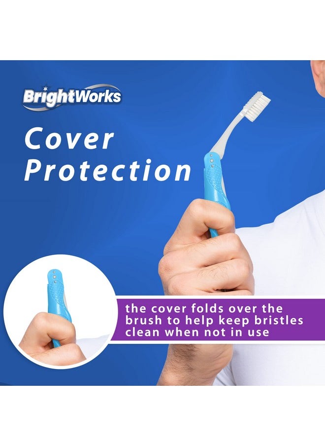 BrightWorks Folding Travel Toothbrush (6 Total, 3 Sets of 2) with Built-in Cover. Portable with Soft Bristles and Tongue Cleaner. for Camping, Hiking, Travel, Work, Gym, Purse, Backpack.