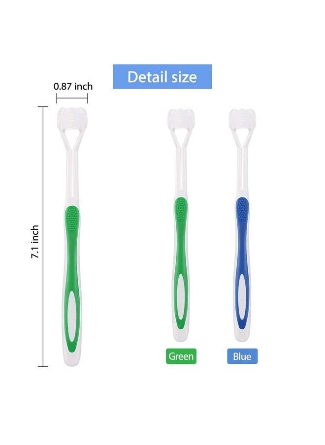 2 Pieces Autism Toothbrush Three Bristle Travel Toothbrush for Complete Teeth and Gum-Care, Great Angle Bristles Clean Each Tooth, Soft and Gentle (Green, Blue)