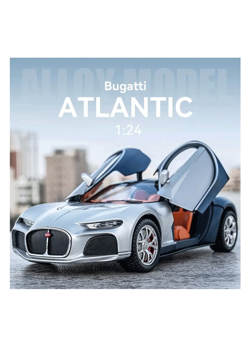 1: 24 Scale Bugatti Atlantic Model Car Toy, Alloy Diecast Car 6 Doors Openable Vehicle with Light Sound Pullback Car Toy