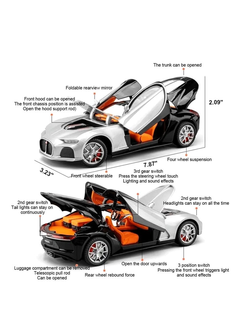 1: 24 Scale Bugatti Atlantic Model Car Toy, Alloy Diecast Car 6 Doors Openable Vehicle with Light Sound Pullback Car Toy