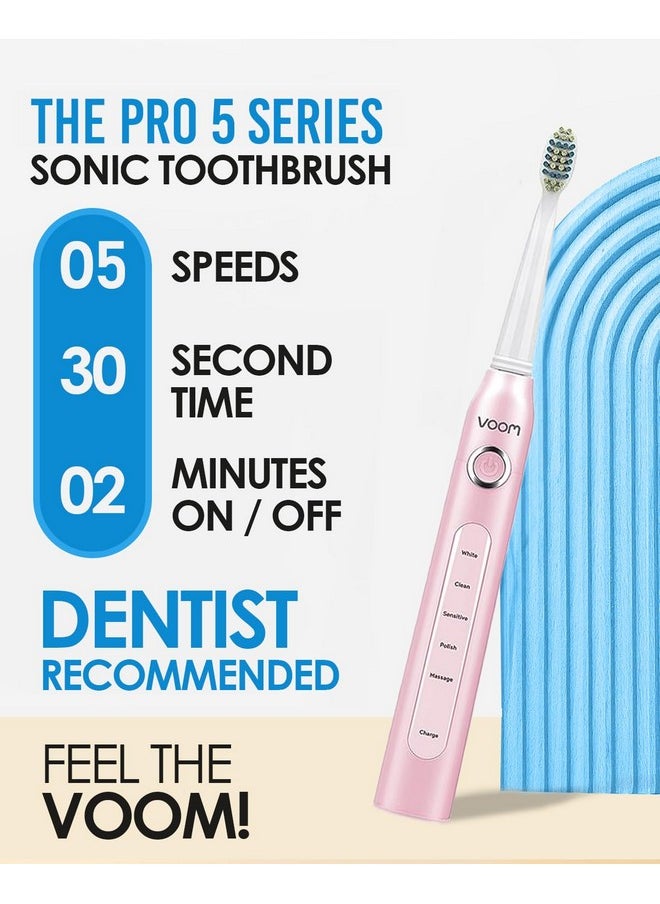 Voom Sonic Pro 5 Electric Toothbrush for Adults - Ultrasonic Electric Toothbrushes with Replacment Brush Head, Dentist Recommended Power Sonic Toothbrush with 5 Modes