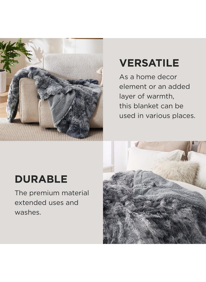 Bedsure Soft Blankets Queen Size for Bed, Fluffy Fuzzy Blankets for Full Queen Bed, Cozy Plush Sherpa Fleece Faux Fur Blanket for Winter, Thick Warm Blanket Gifts for Women, Men, 90x90, Tie Dye Grey
