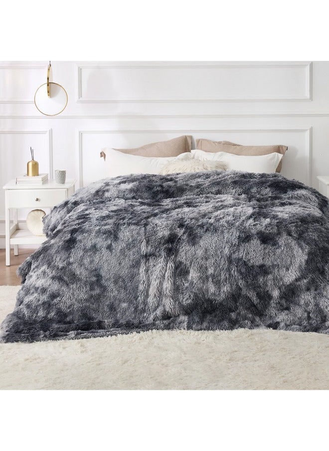 Bedsure Soft Blankets Queen Size for Bed, Fluffy Fuzzy Blankets for Full Queen Bed, Cozy Plush Sherpa Fleece Faux Fur Blanket for Winter, Thick Warm Blanket Gifts for Women, Men, 90x90, Tie Dye Grey