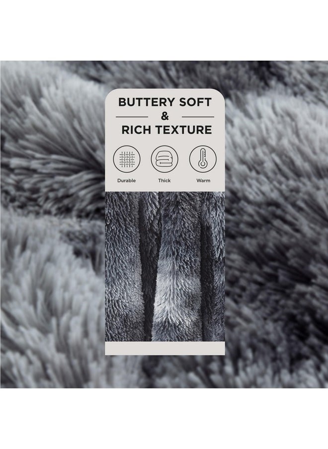 Bedsure Soft Blankets Queen Size for Bed, Fluffy Fuzzy Blankets for Full Queen Bed, Cozy Plush Sherpa Fleece Faux Fur Blanket for Winter, Thick Warm Blanket Gifts for Women, Men, 90x90, Tie Dye Grey